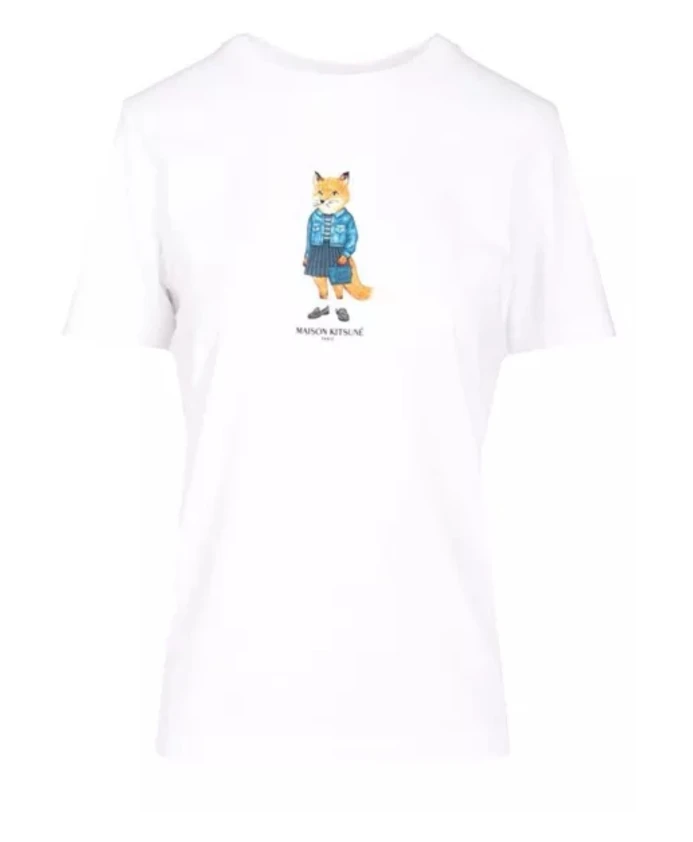 

Футболка с изображением одетой лисы Maison Kitsunã, белый