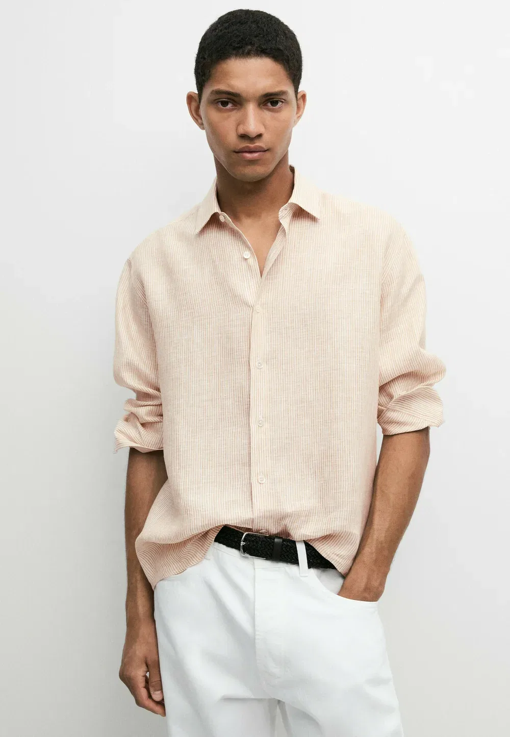 Рубашка в полоску, стандартный крой, 100% лен Massimo Dutti, Beige