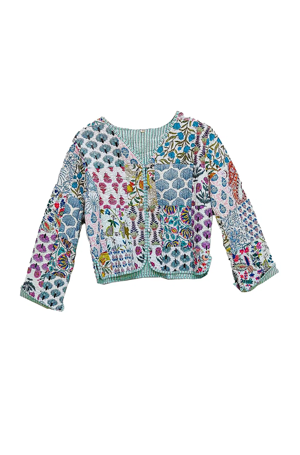 Женская куртка из хлопкового пэчворка ручной работы Kantha, turquoise — фото 4