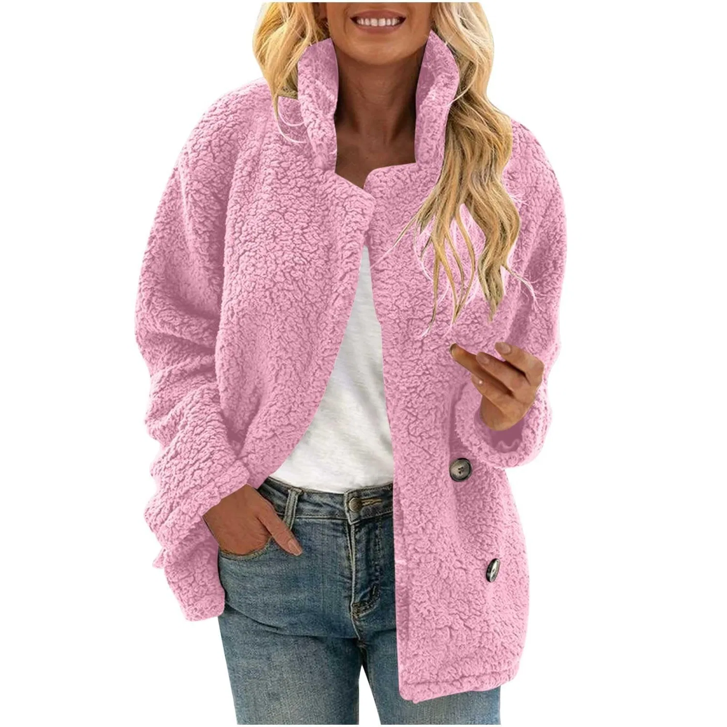 Женское зимнее пальто с капюшоном из флиса, pink