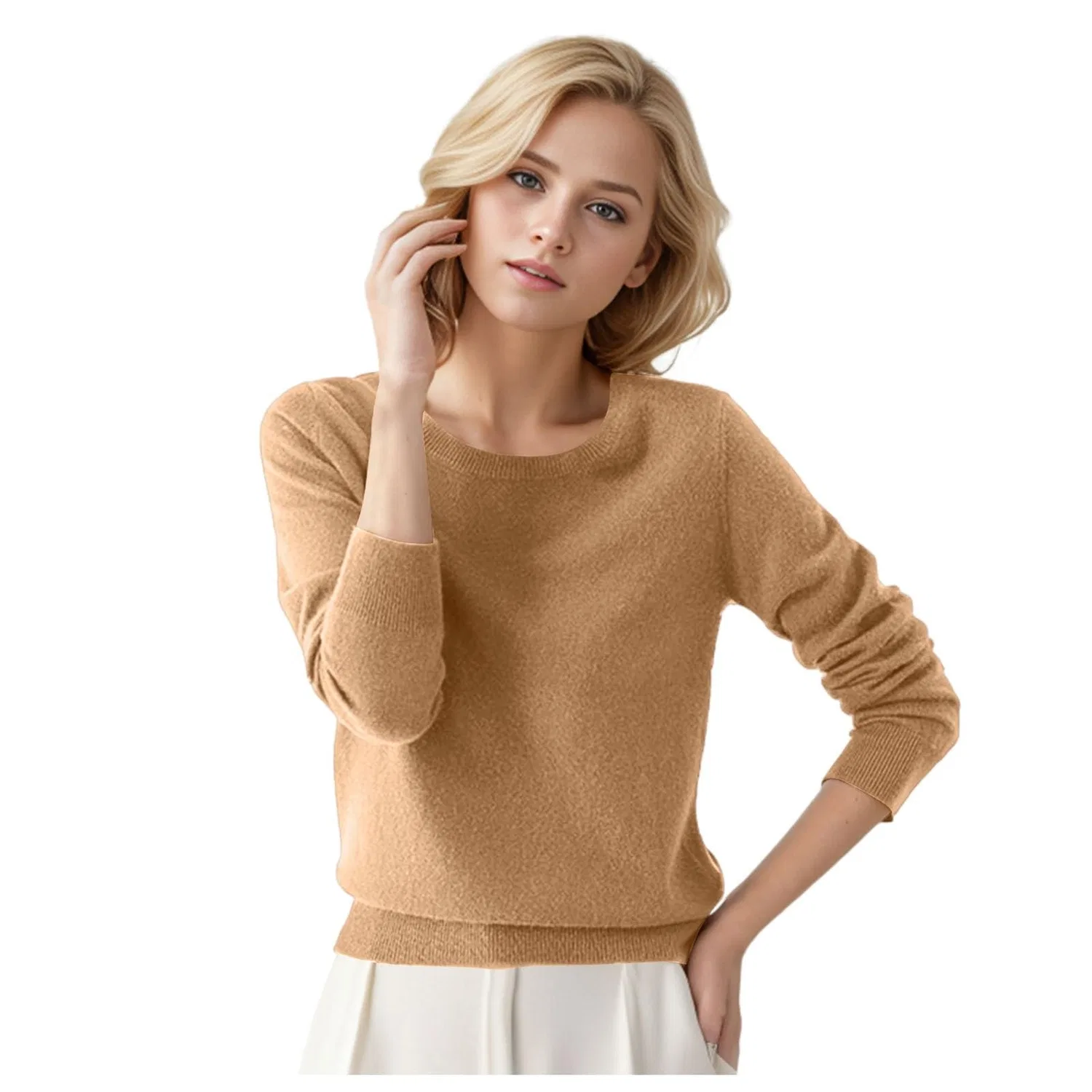Женский свитер с длинным рукавом из кашемира, Light Yellow