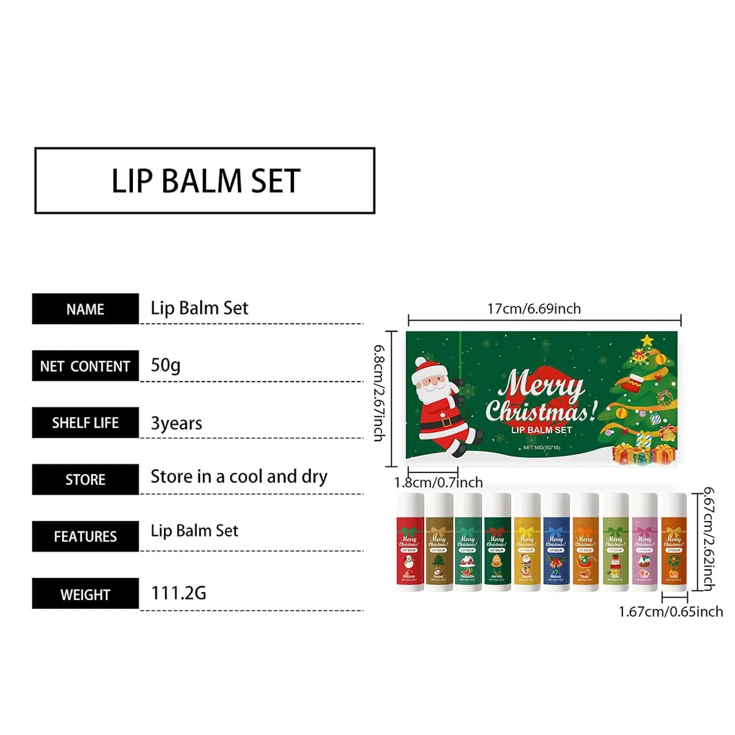 Набор бальзамов для губ Holiday Lip Care Set, Generisch, 10 шт., 16.99x6.81x1.8 см — фото 2
