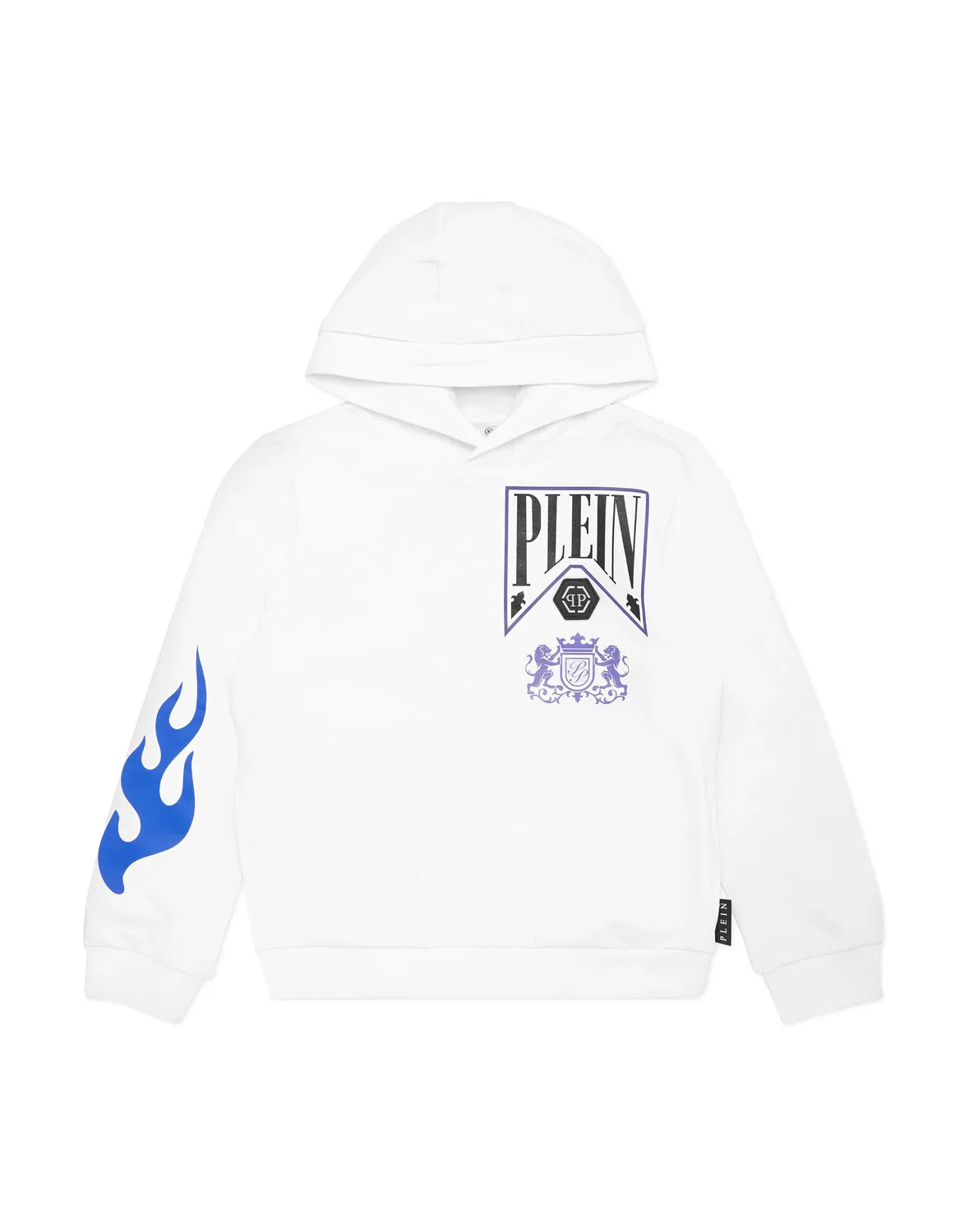 Детское худи с капюшоном и длинным рукавом с принтом и стразами Flame Racing PHILIPP PLEIN, White