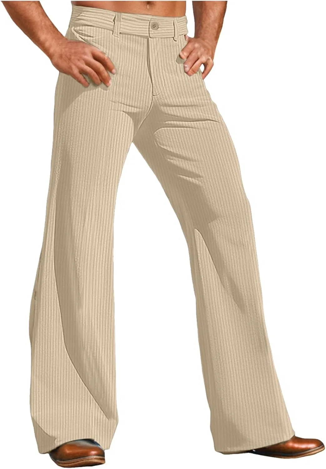 Мужские брюки клеш из вельвета, Slim Fit, хаки