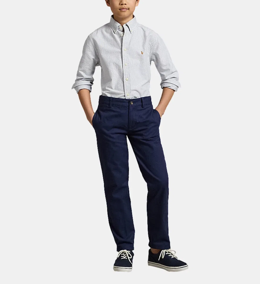 Прямая полосатая хлопковая рубашка POLO RALPH LAUREN, голубой — фото 3