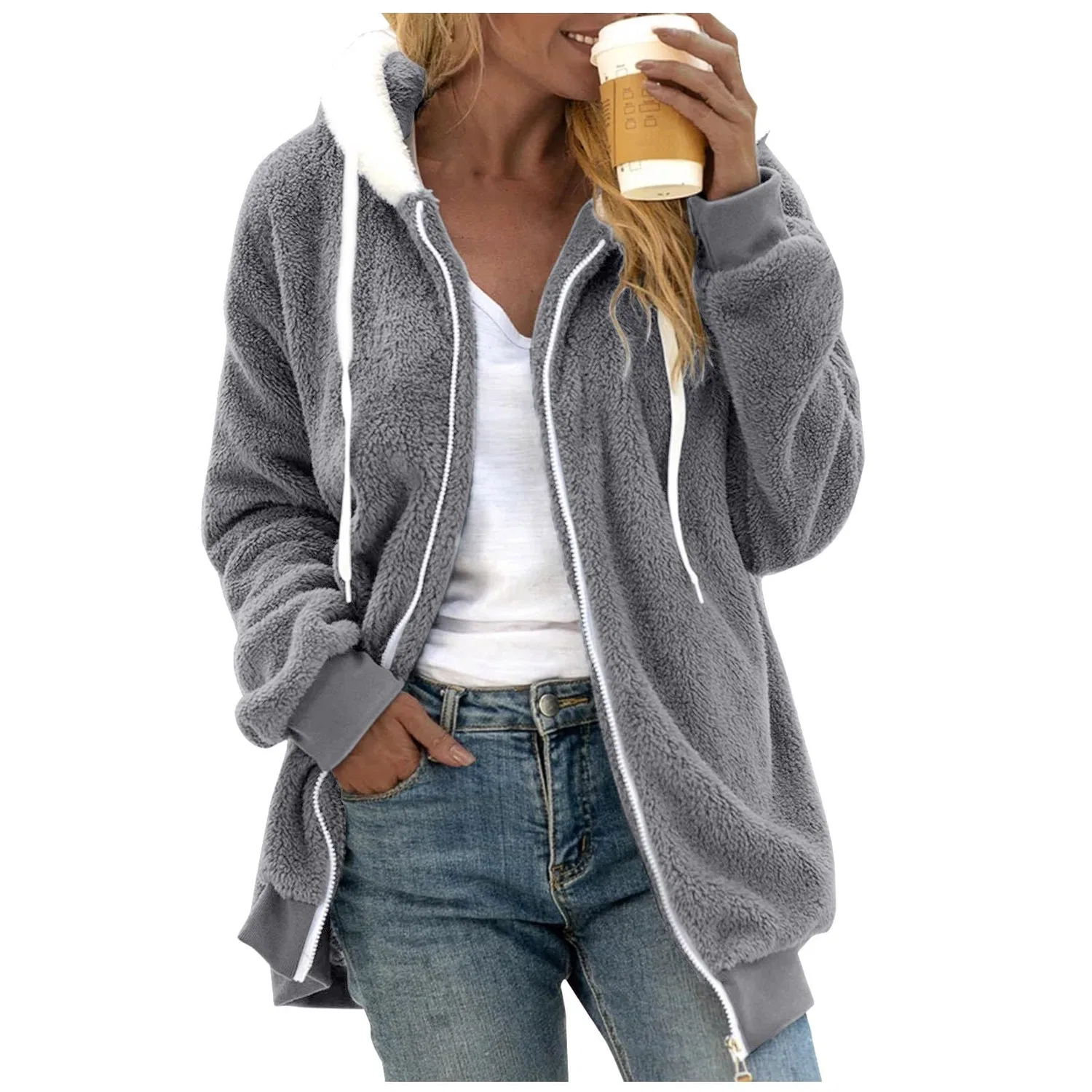 Женская флисовая куртка с капюшоном Teddy Outdoor, Grigio 2