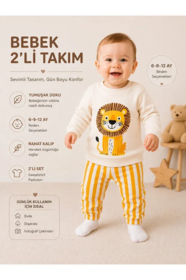 Детский комплект для мальчиков с принтом Lion Luvvera, Gray