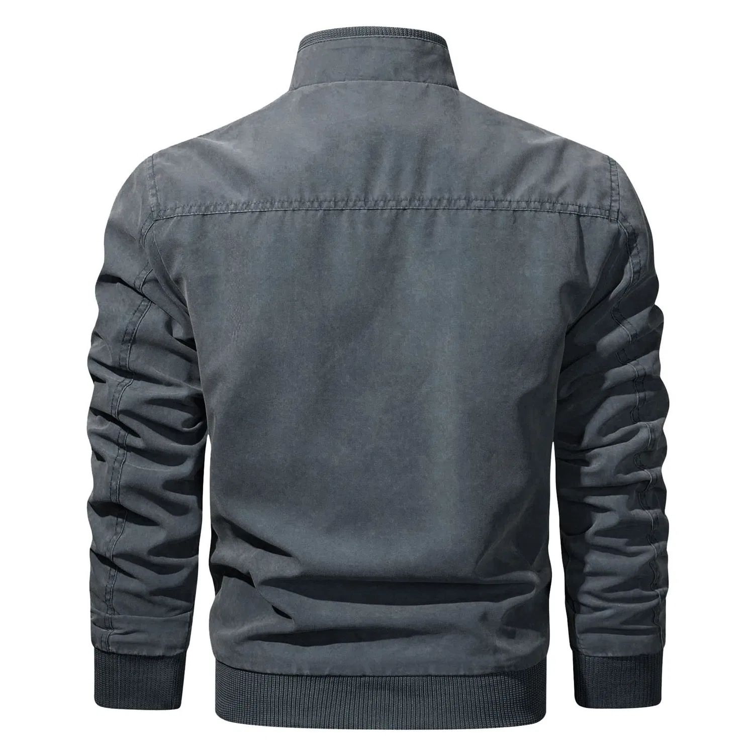 Мужская куртка из экокожи с воротником-стойкой Retro Winter Jacket, zzzz03-grey — фото 2