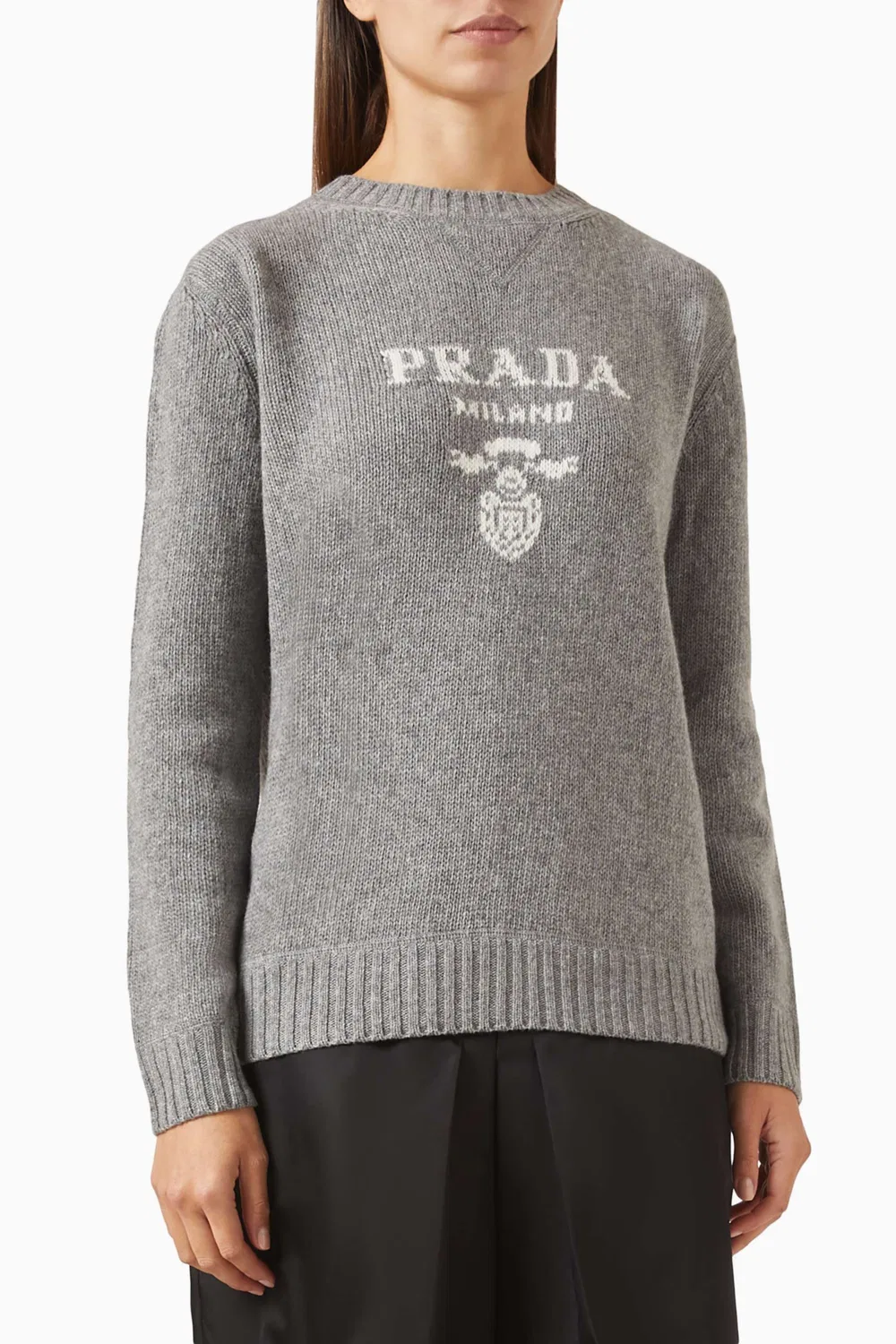 Свитер с круглым вырезом из шерсти Prada, черный