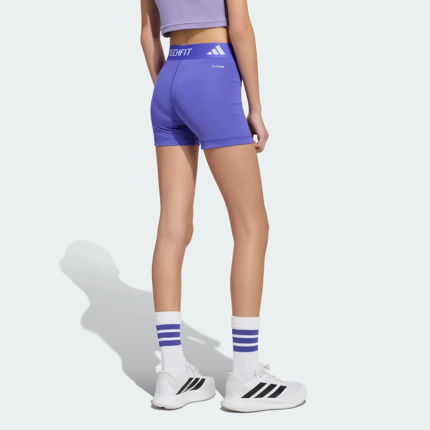 Детские короткие леггинсы для девочек с принтом Techfit Leggings, Kurz Adidas, Violett Weiss — фото 3