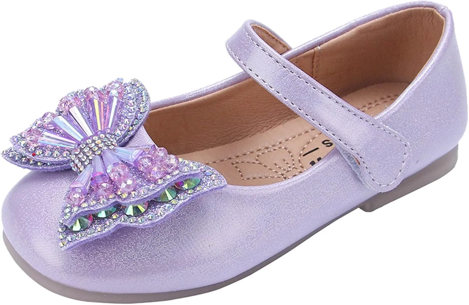 Детские туфли для девочек с пайетками и бантом Mary Jane, Purple