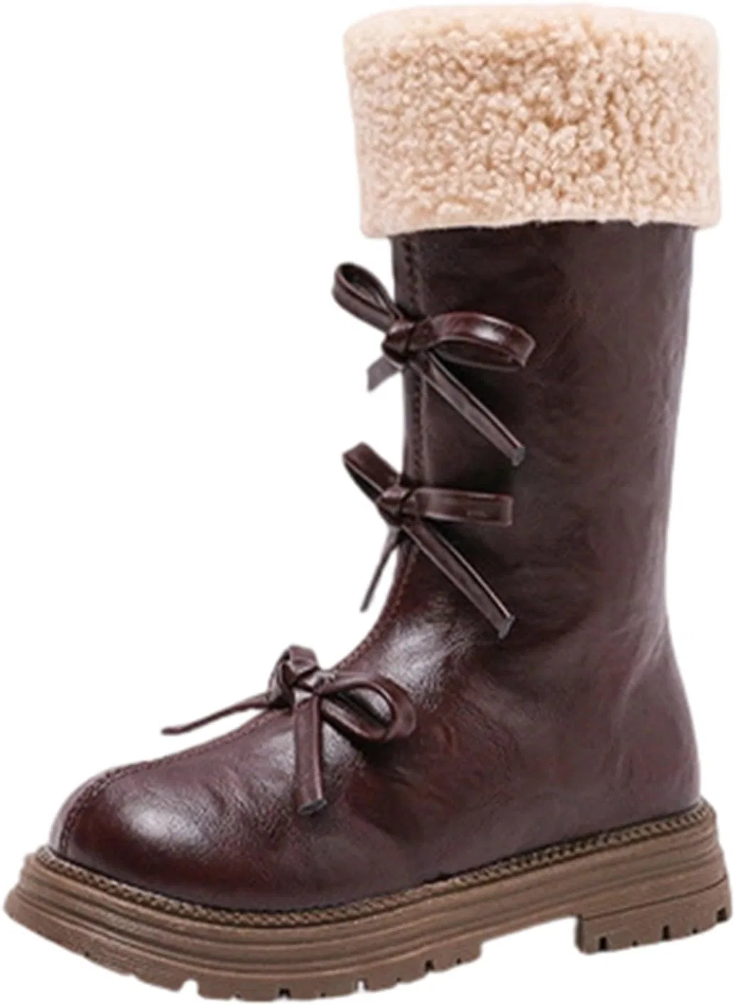 Детские зимние сапоги для девочек с мехом и бантом Zzalalana, Brown