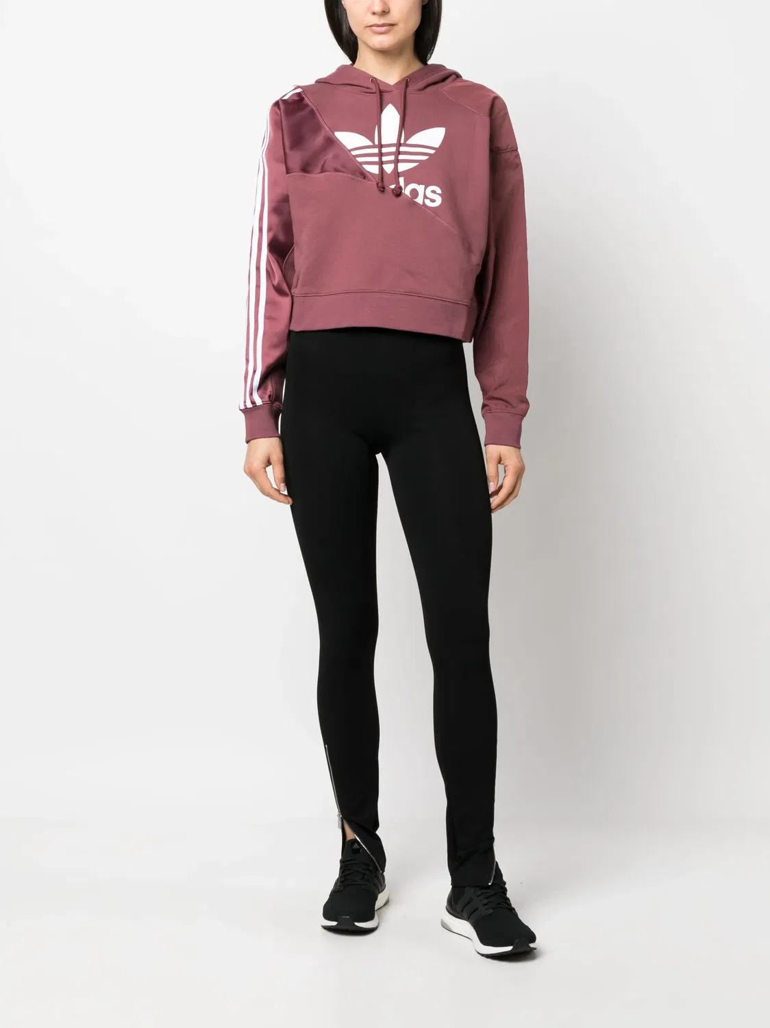 Кропнутый худи с завязками Adidas, винный красный — фото 3