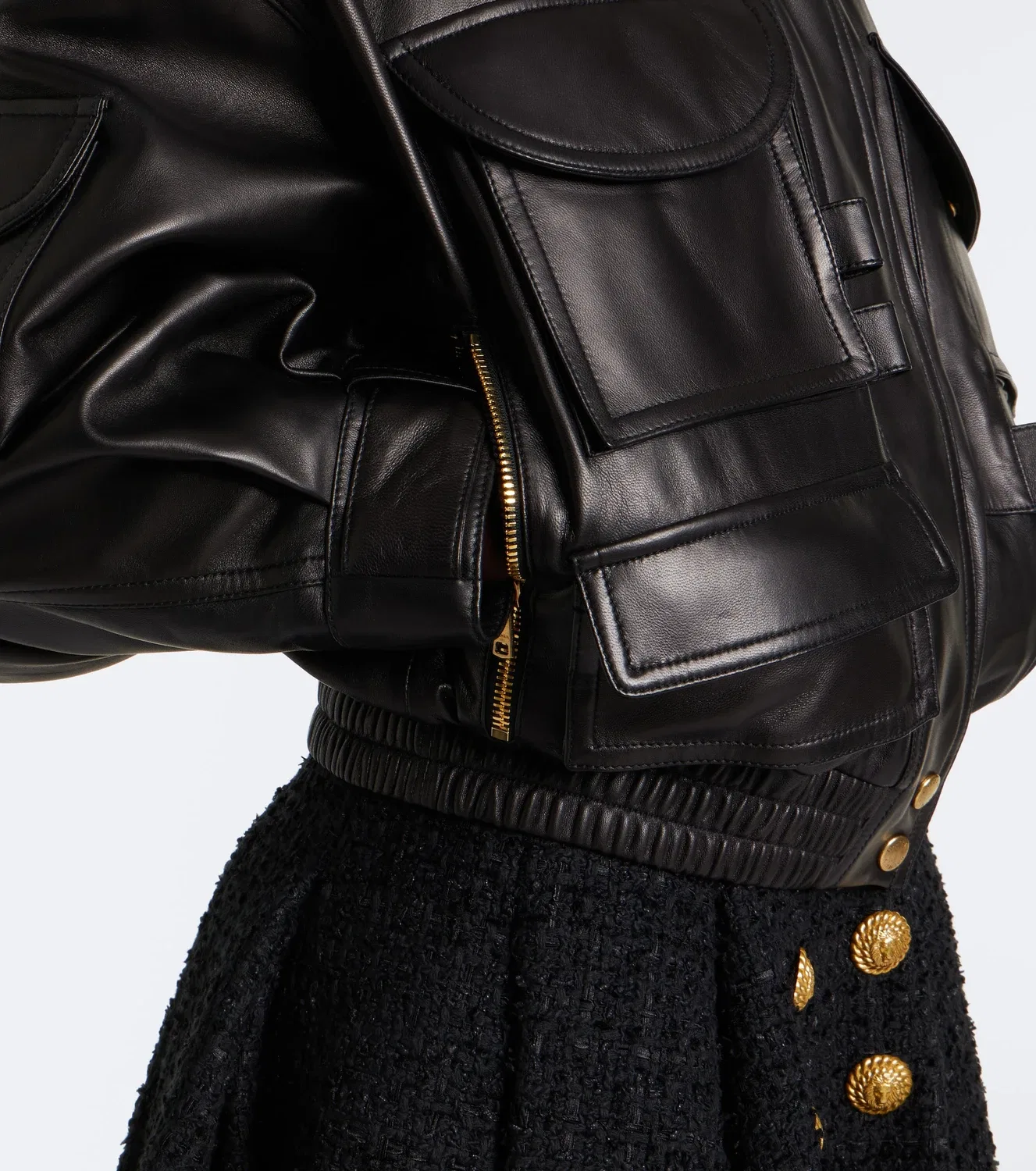 Кожаная куртка укороченная Balmain, черный — фото 4