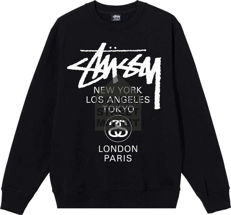 

Толстовка Stussy x Dover Street Market World Tour Crew 'Black', черный