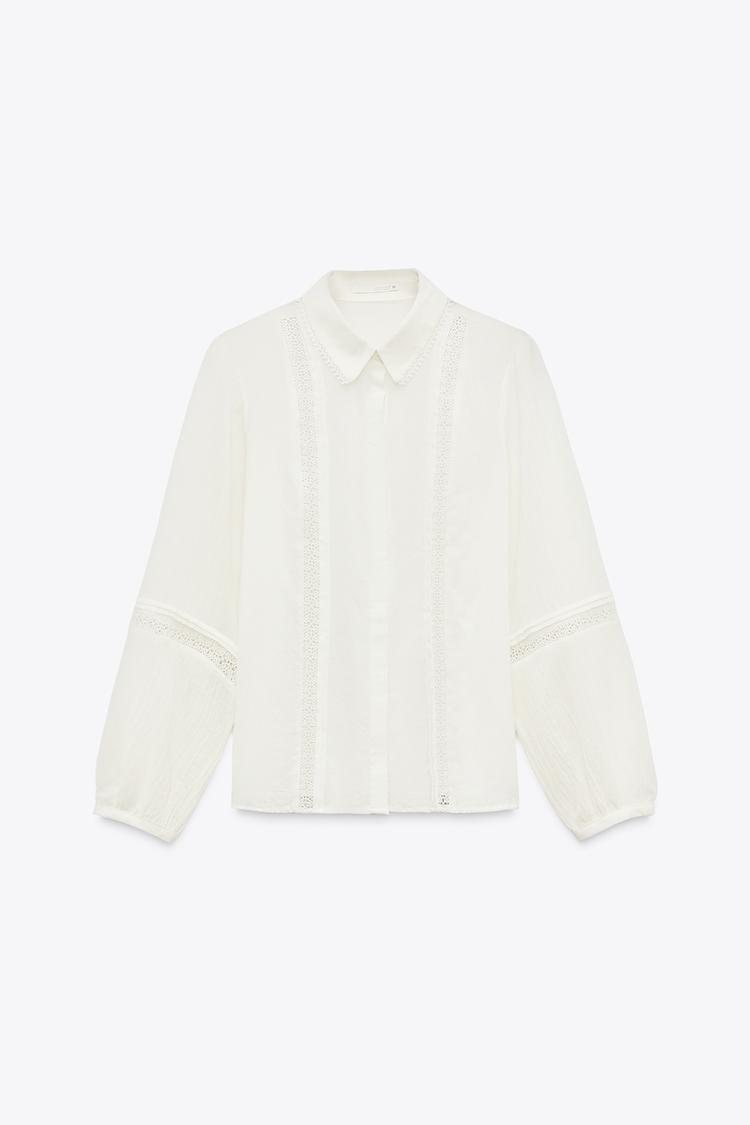 

Блузка Zara Pintuck And Ladder Lace, кремовый