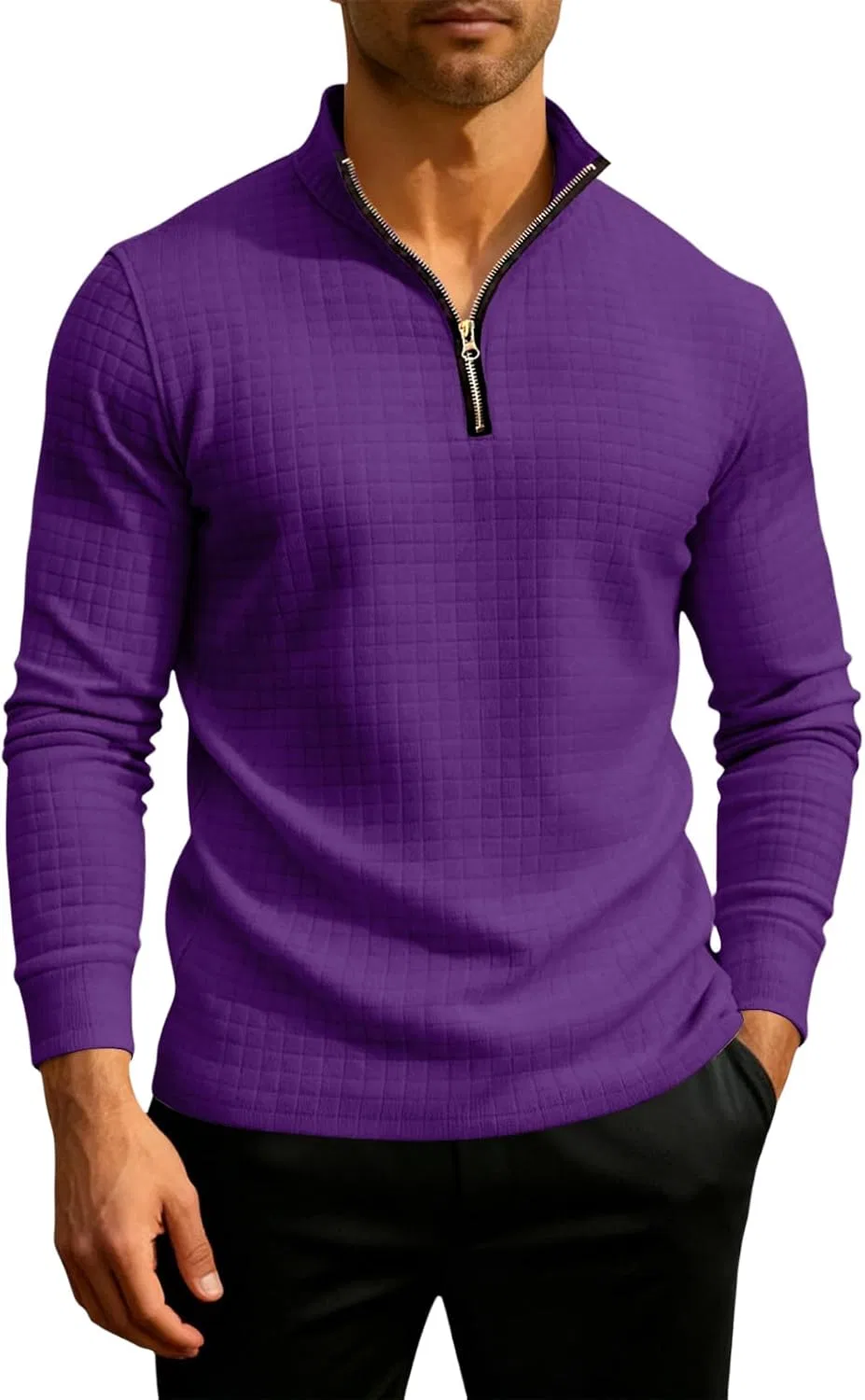 Мужская футболка с длинным рукавом и четверть-застежкой Generic, Purple