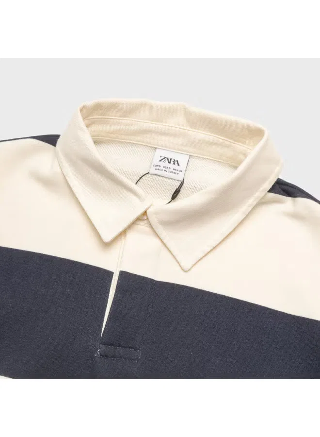Поло с длинным рукавом в полоску Zara, абрикосовый/темно-синий — фото 4