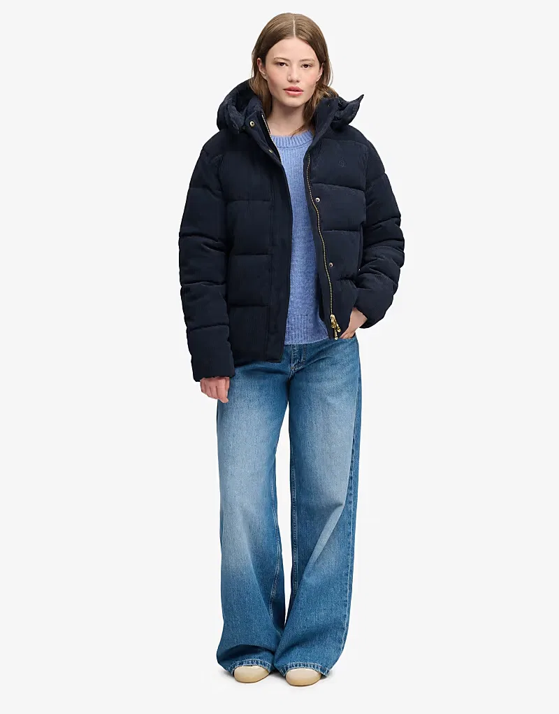 Пуховая куртка Superdry Premium с капюшоном из вельвета, затмение темно-синий — фото 4