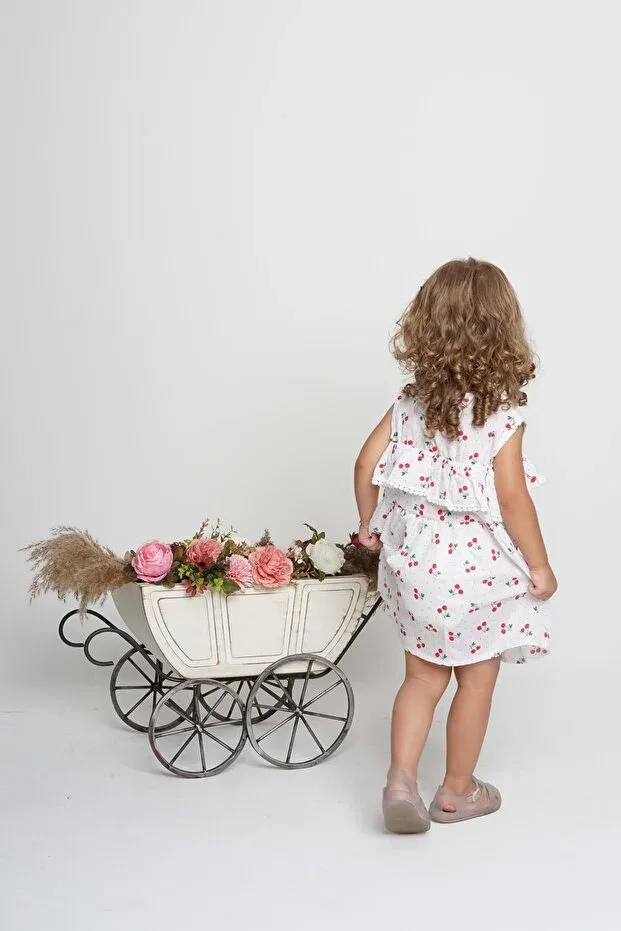 Детское платье для девочек хлопковое Fruit printed cotton terry cotton sleeve fishtail detail girls summer dress Mnk Baby&Kids, White — фото 3