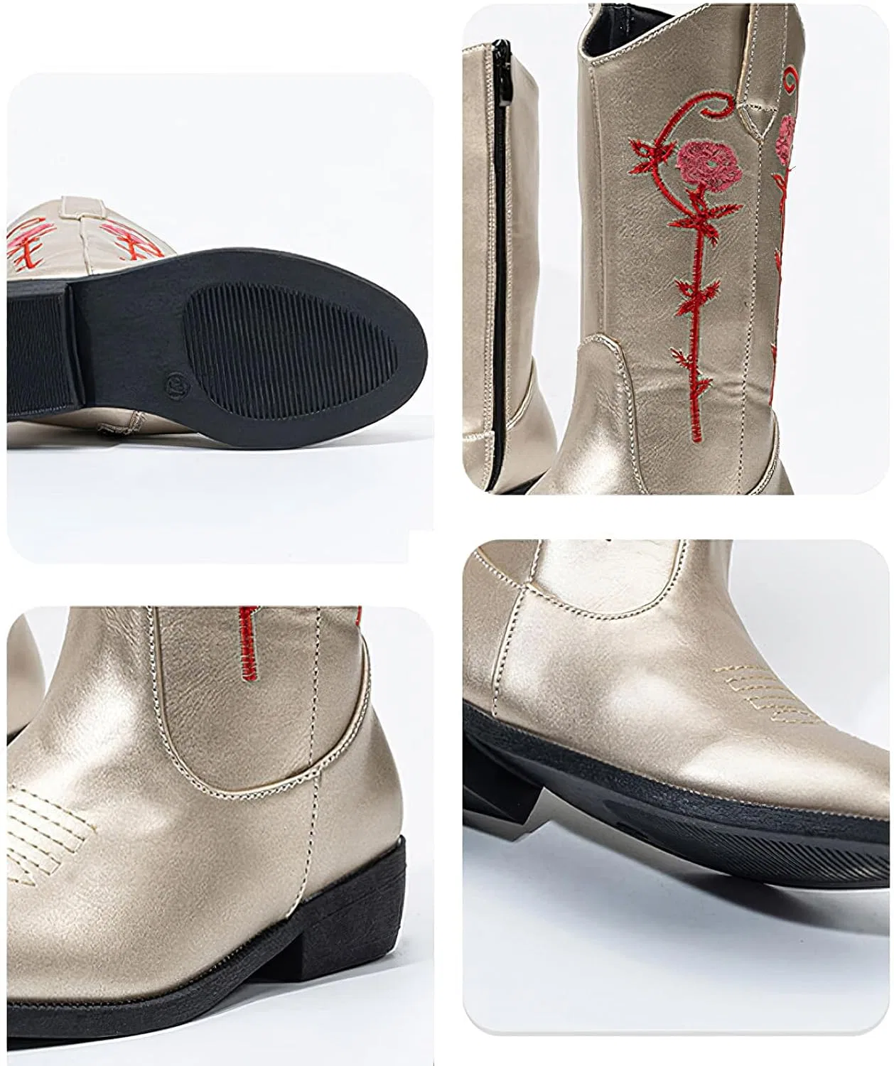 Детские сапоги для девочек с вышивкой ковбойские Western Boot rismart, Gold Red Flower — фото 3