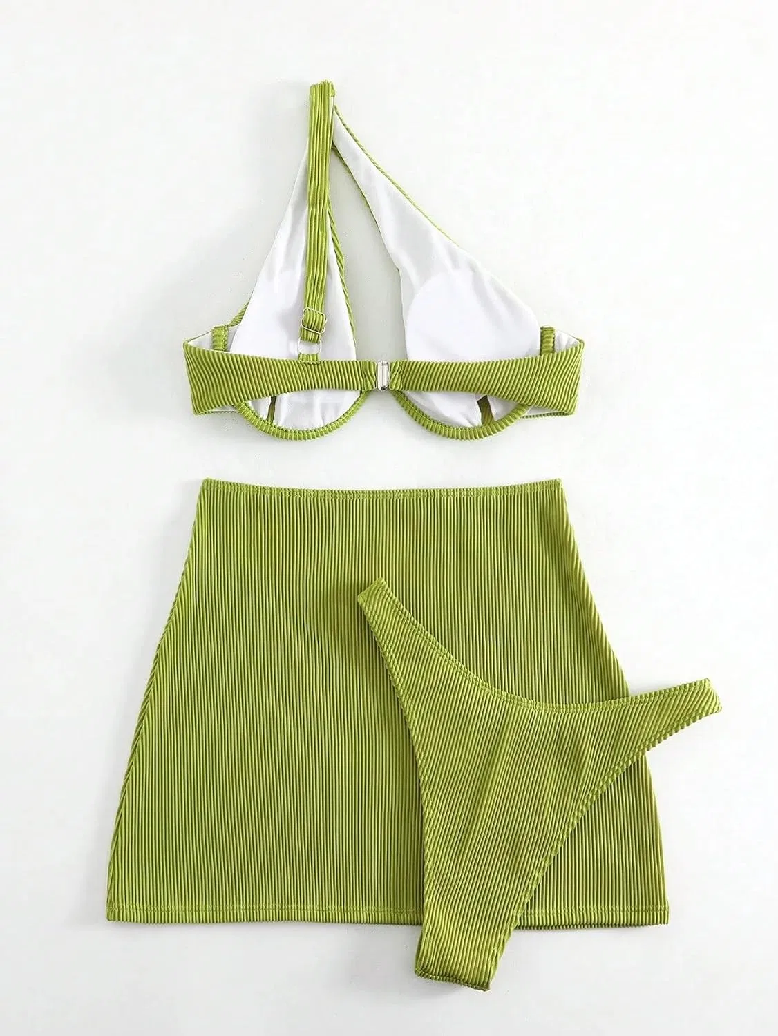 Женский купальный костюм с высокой талией с вырезами, 3-piece set, Lime Green — фото 2