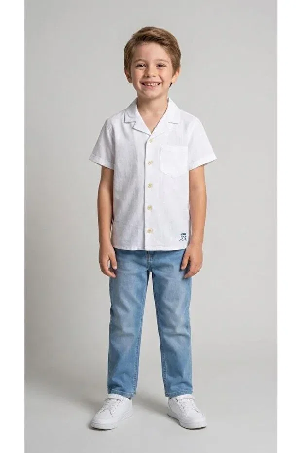 Детская рубашка для мальчиков льняная Mutlu Kids, White