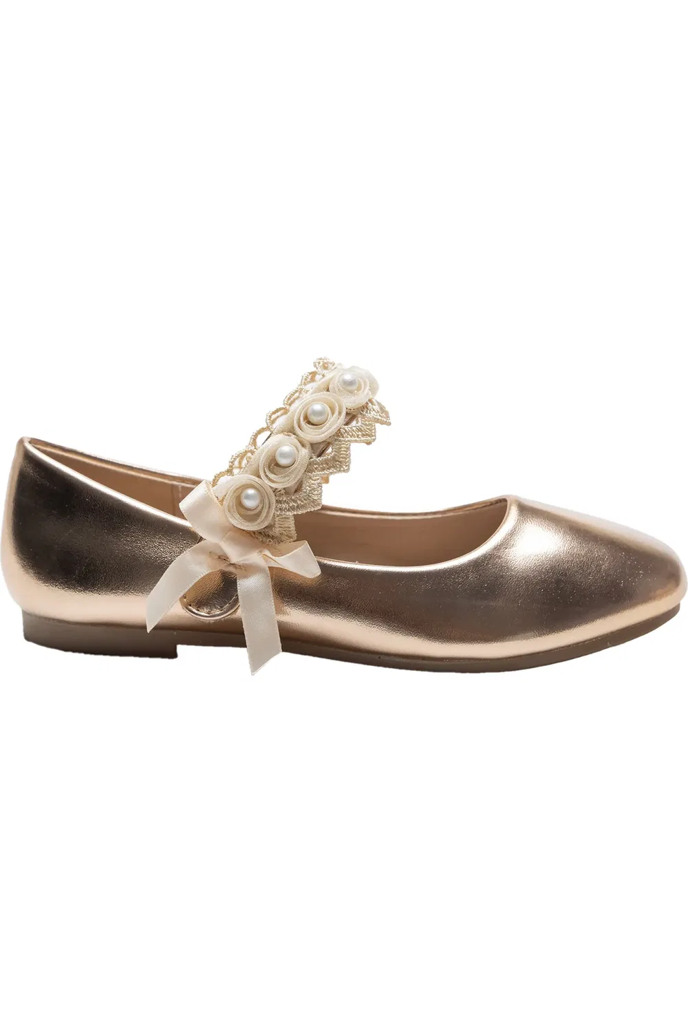 Детские туфли балетки с перламутровым отливом Rose Pearl Doily Flats Tulleen, Champagne — фото 3