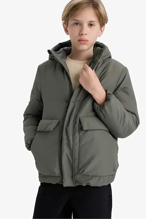 Детское пальто для девочек с капюшоном Defacto, Khaki-Kh450