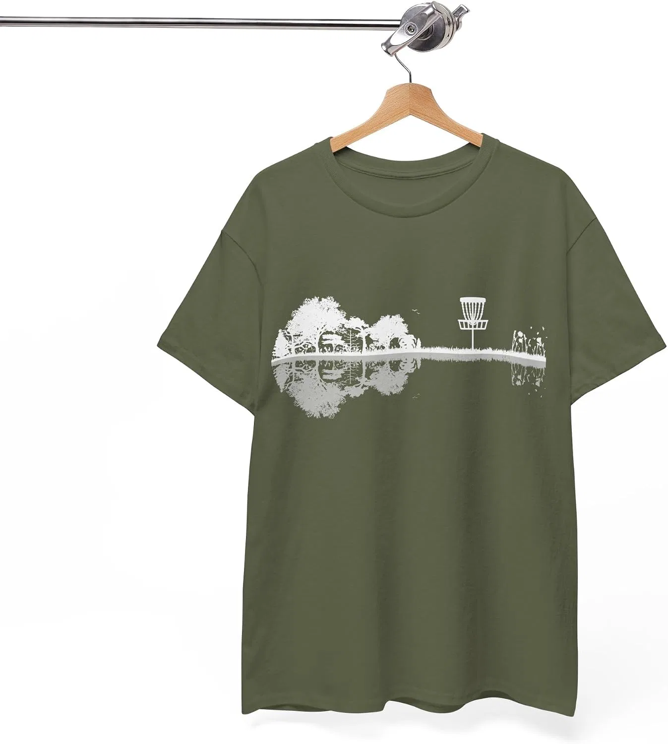 Футболка с принтом гитары и диска для гольфа Unisex Heavy Cotton, Military Green — фото 3