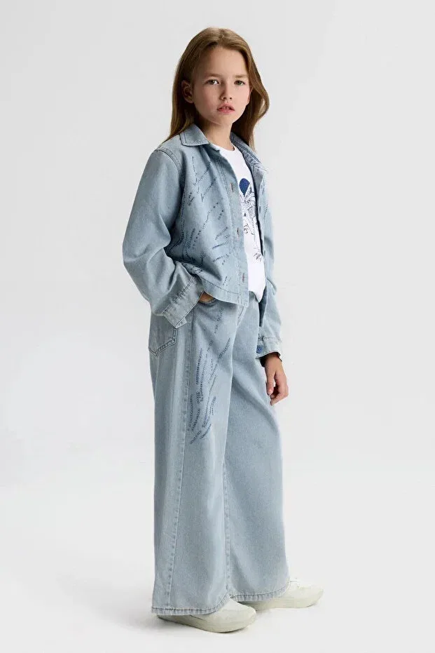 Детские брюки для девочек с широкой штаниной Nk Kids, Blue — фото 4