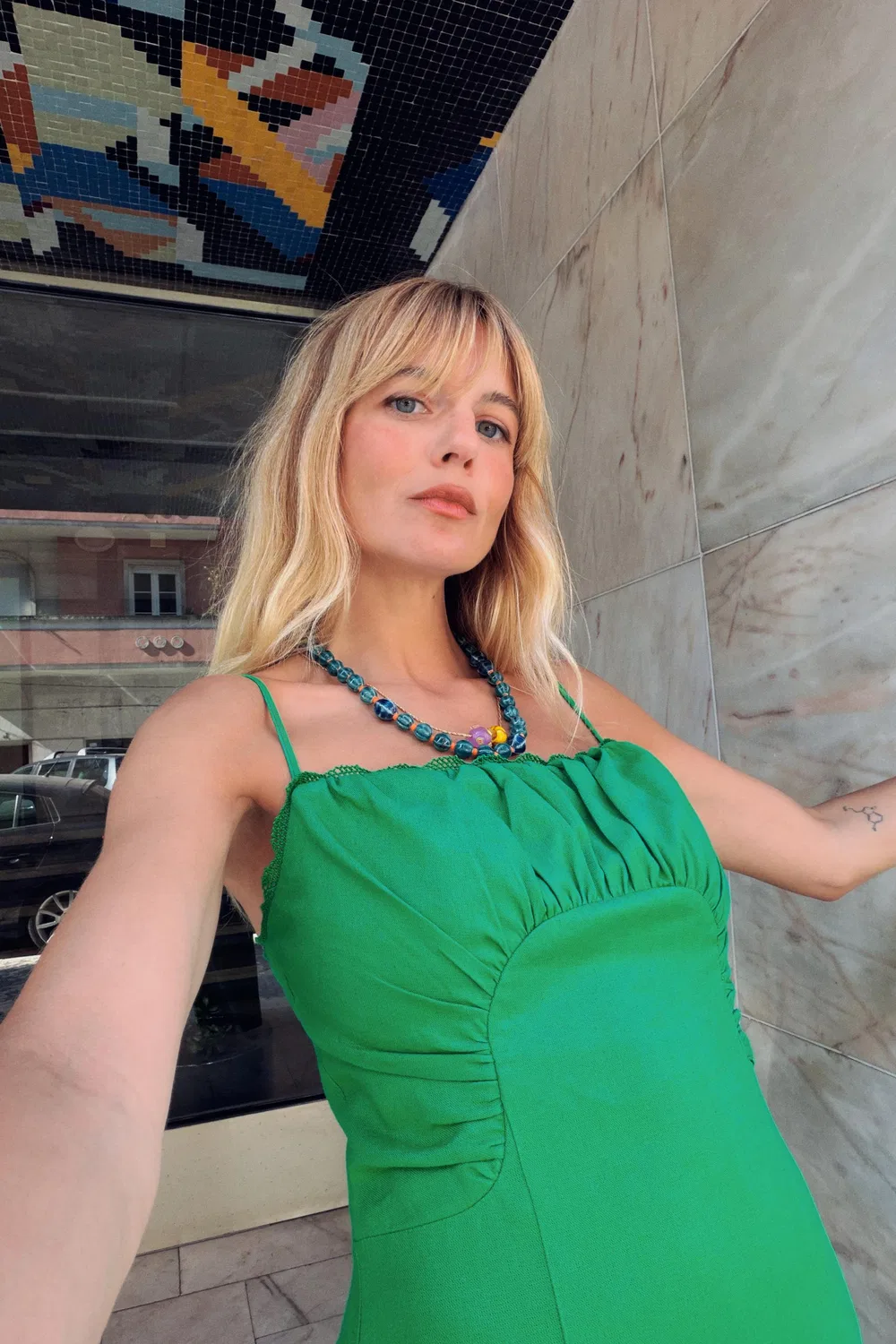 Платье миди из льняной смеси на бретелях ZARA, Green — фото 2