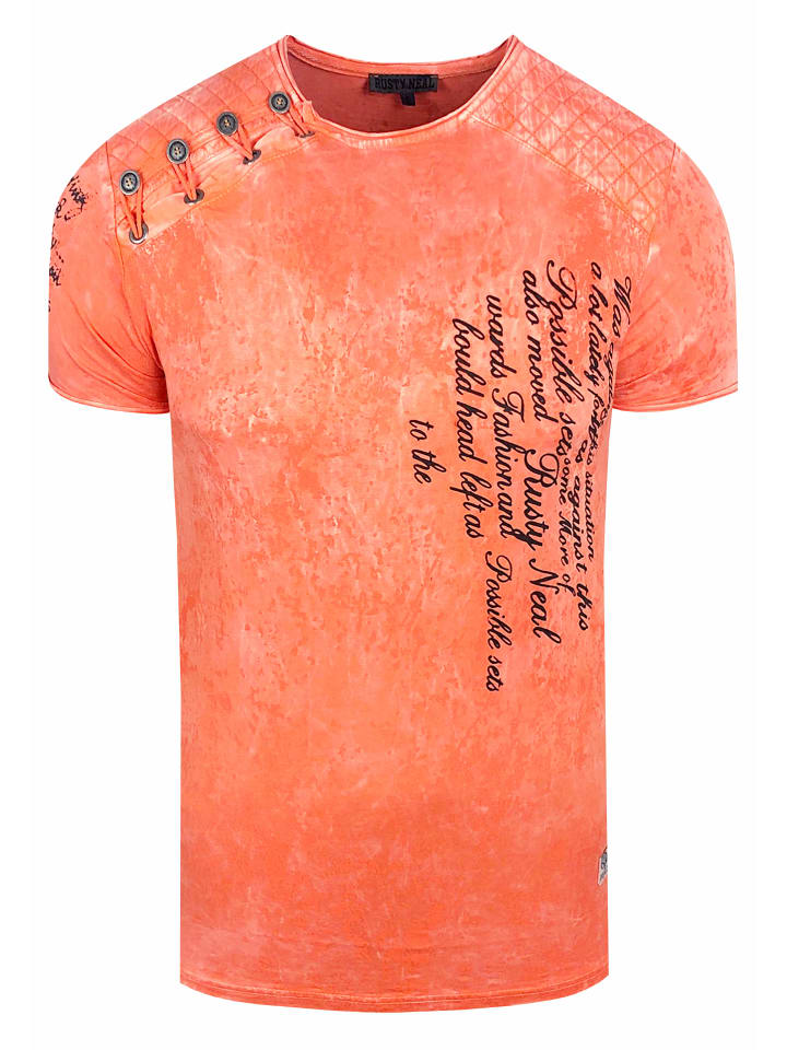 

Футболка с кислотной стиркой и оранжевыми принтами Rusty Neal, Оранжевый, Футболка с кислотной стиркой и оранжевыми принтами Rusty Neal