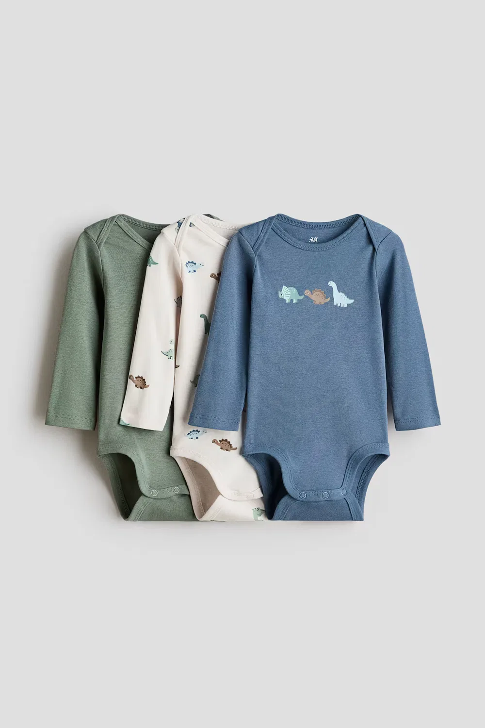 Комплект из 3 хлопковых боди с перекрестной застежкой H&M, Mattblau/Dinosaurier