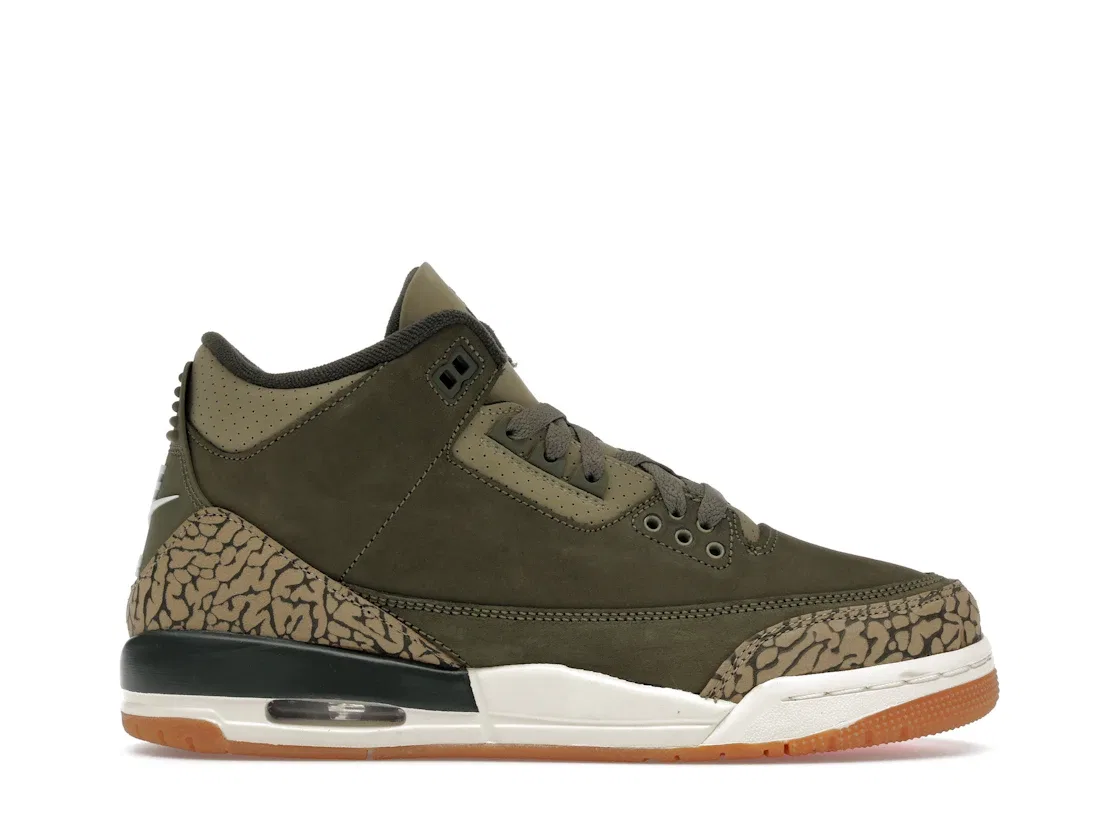 Детские кроссовки Lifestyle с принтом Jordan 3 Retro Jordan, Medium Olive/Sequoia/Neutral Olive/Sail/Total Crimson