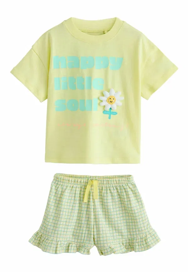 Комплект из топа и шорт с клетчатым принтом, Regular fit, Next, Lime Green Flower, зеленый