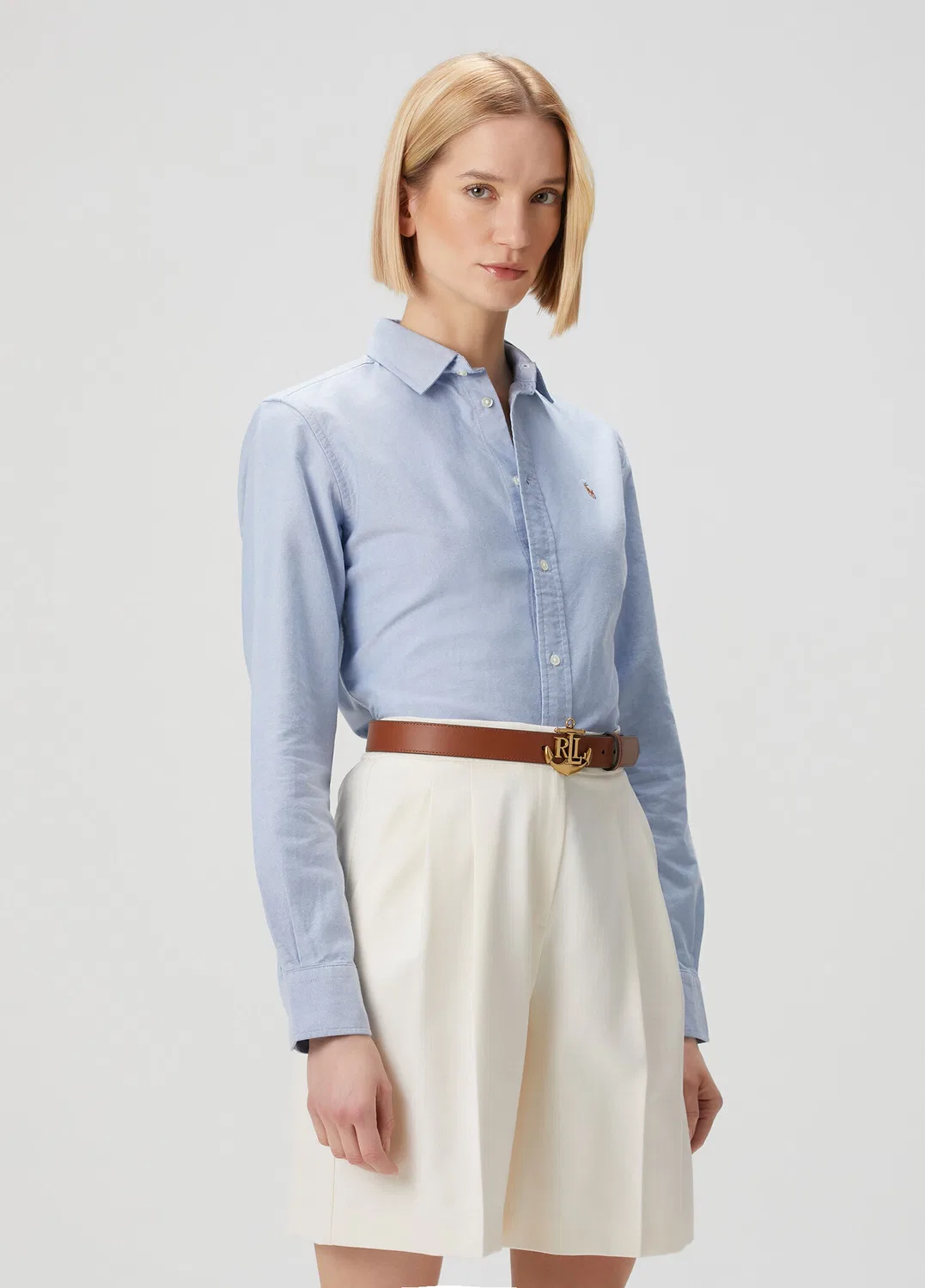 Блузка Polo Ralph Lauren Custom Fit, голубой — фото 3
