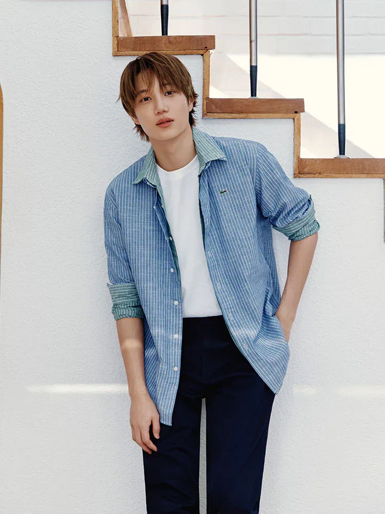 Длинный рукав рубашка Chambray Stripe LACOSTE, Sky Blue