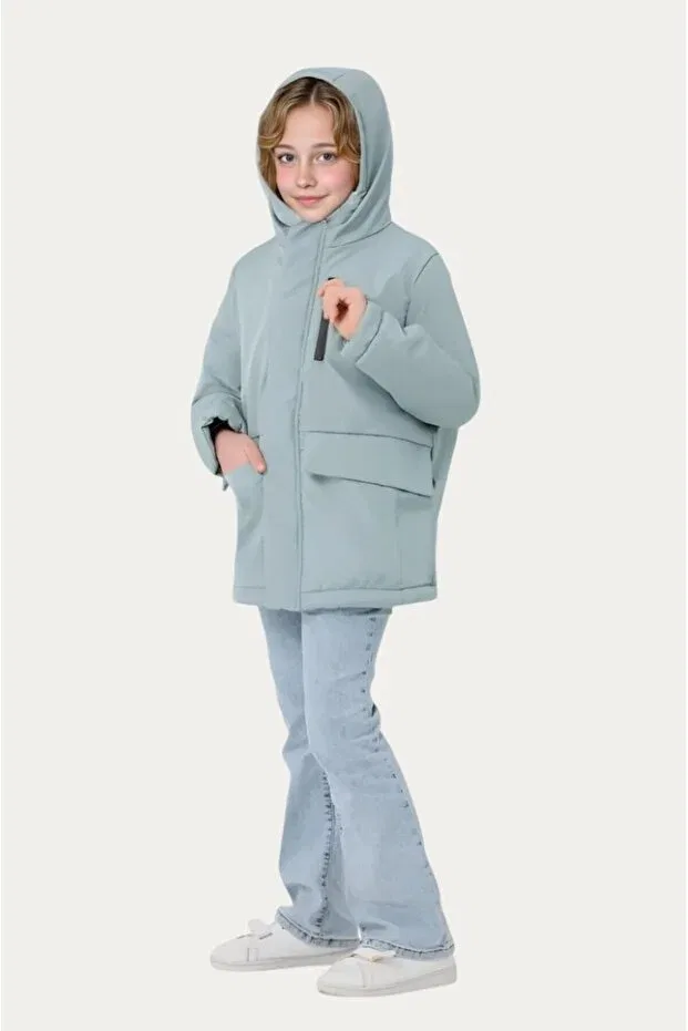 Детское пальто для девочек зимнее с капюшоном Montland, Mint Green — фото 4