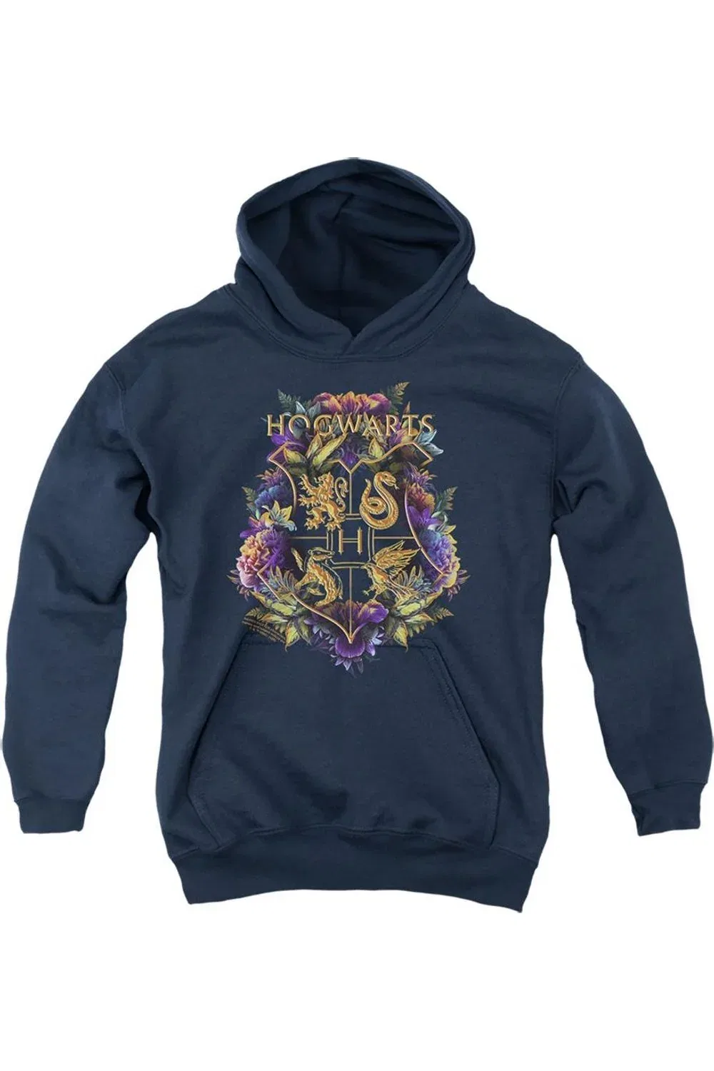 Детское худи с капюшоном с принтом Harry Potter Hogwarts Multi Colored Floral Crest Gildan, темно-синий