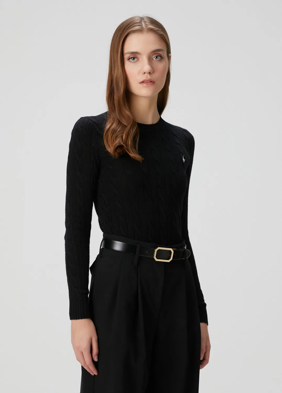 Женский трикотажный свитер с косами Polo Ralph Lauren, black — фото 3