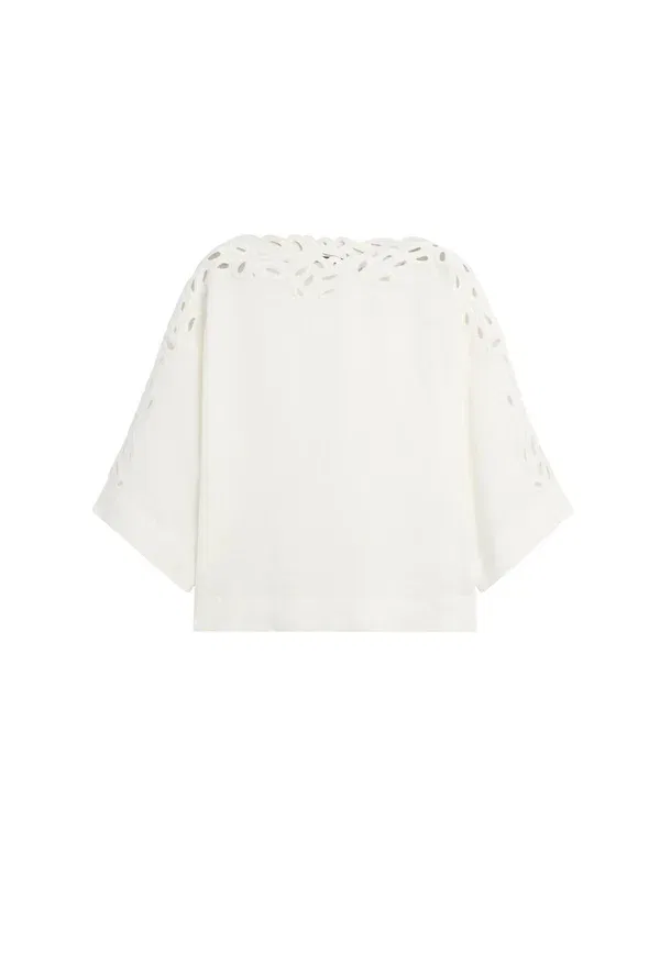 Блуза оверсайз из льна с вышивкой Blouse Massimo Dutti, бежевый — фото 3