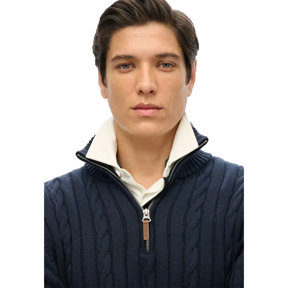 Свитер с полузастежкой Superdry Cotton Classic Cable, синий — фото 4