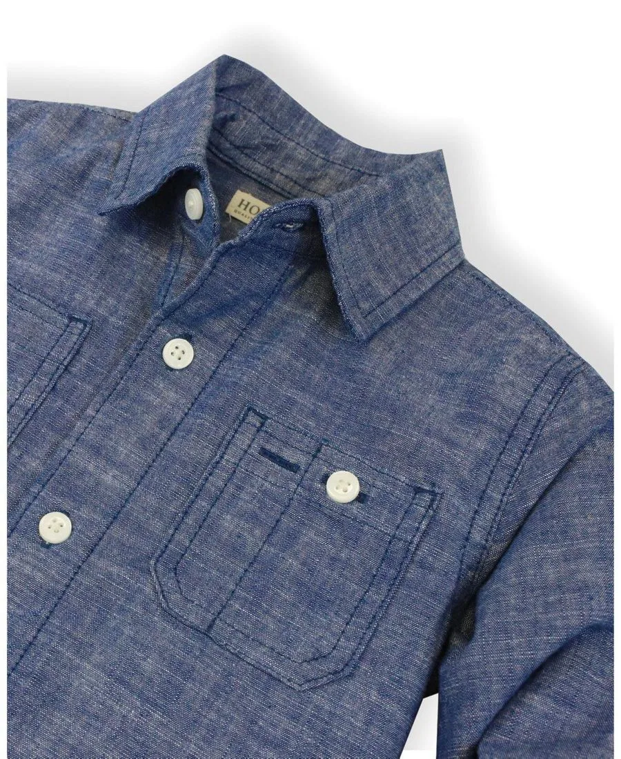 Детская рубашка с длинным рукавом из хлопка Hope & Henry, Blue Chambray — фото 2
