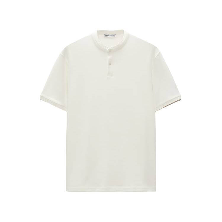 

Поло Zara Shirt With Stand-Up Collar, желтовато-белый