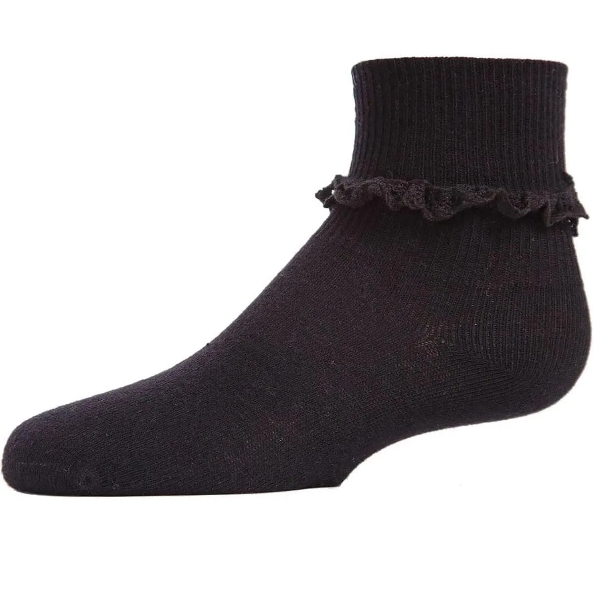 Детские носки для девочек хлопковые с оборкой Memoi Eyelet-Ruffle-Trim Cotton-Rich Ankle Sock LEGWEAR, Black — фото 3