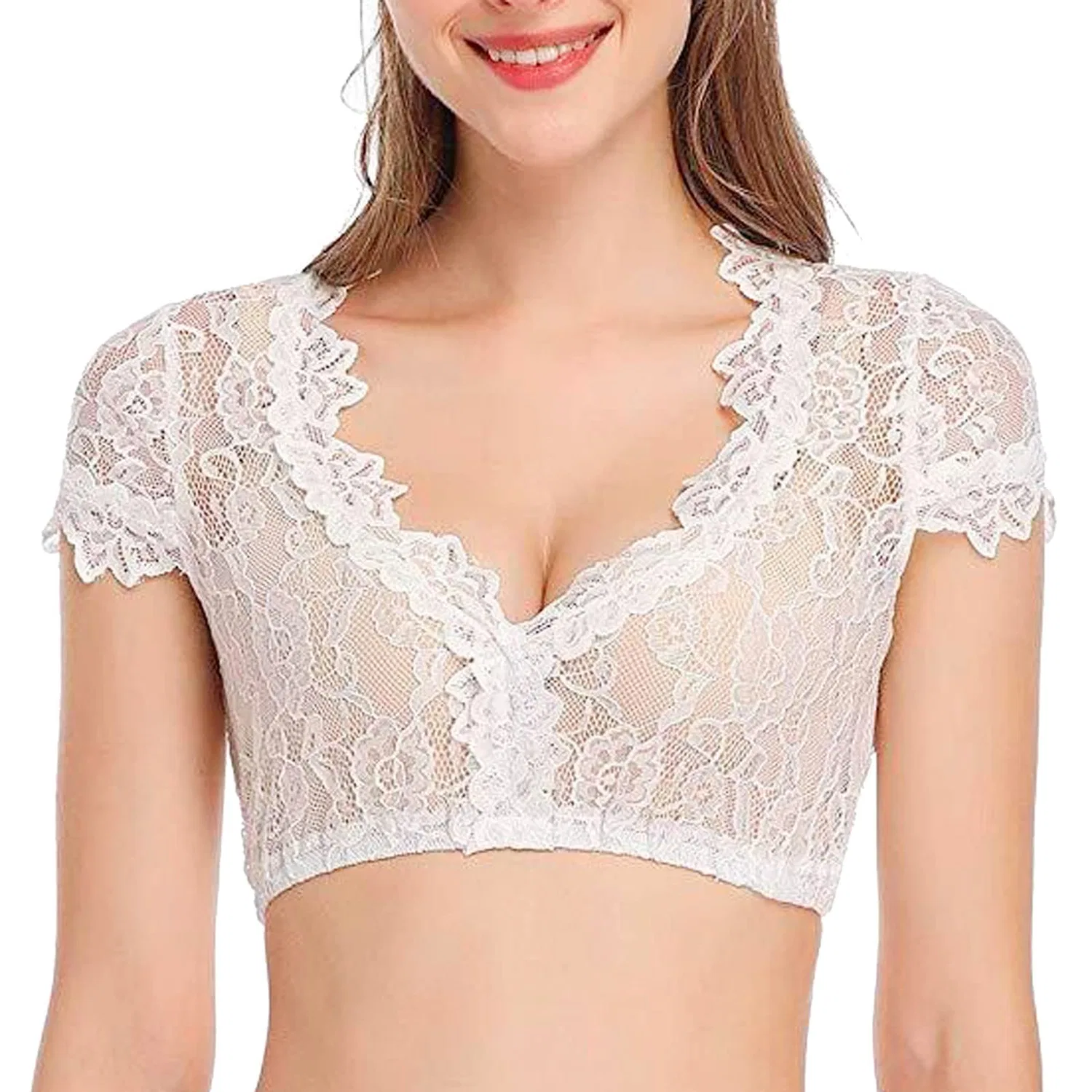 Женская блузка с кружевом Dirndl White Elegant Shirt, A19 White — фото 2