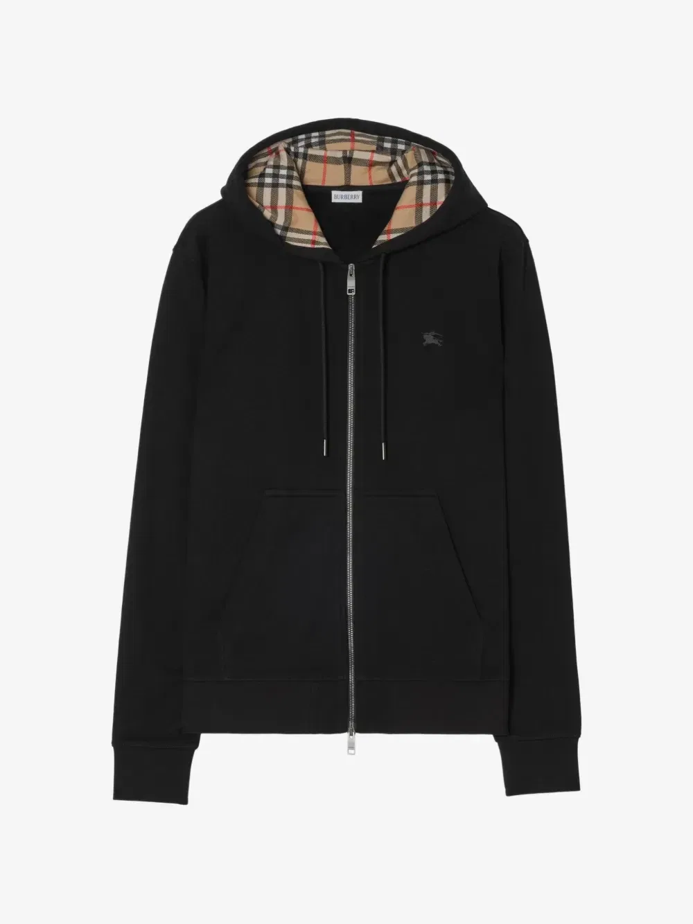 Худи на молнии из хлопка с капюшоном в клетку BURBERRY, черный