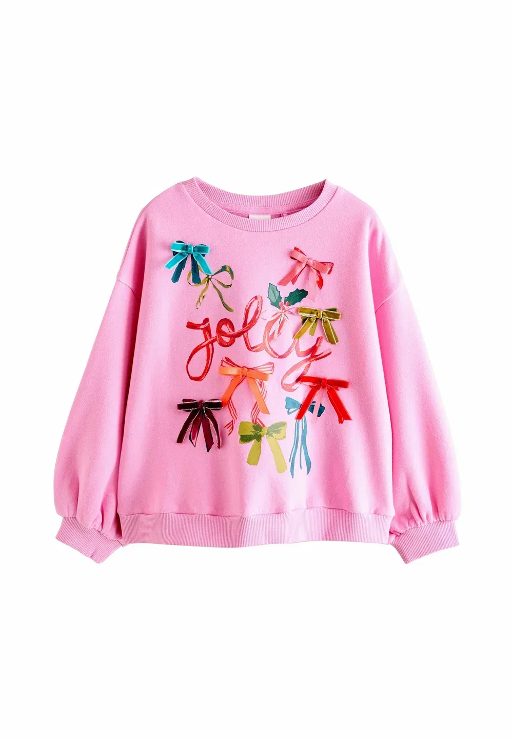 Обычный крой - рождественская - толстовка Next, Pink Bow Jolly — фото 4