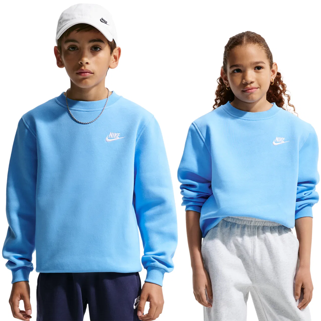 Детский свитшот с круглым вырезом из флиса Nike Club Fleece Crew LBR, Football Blue/White — фото 3